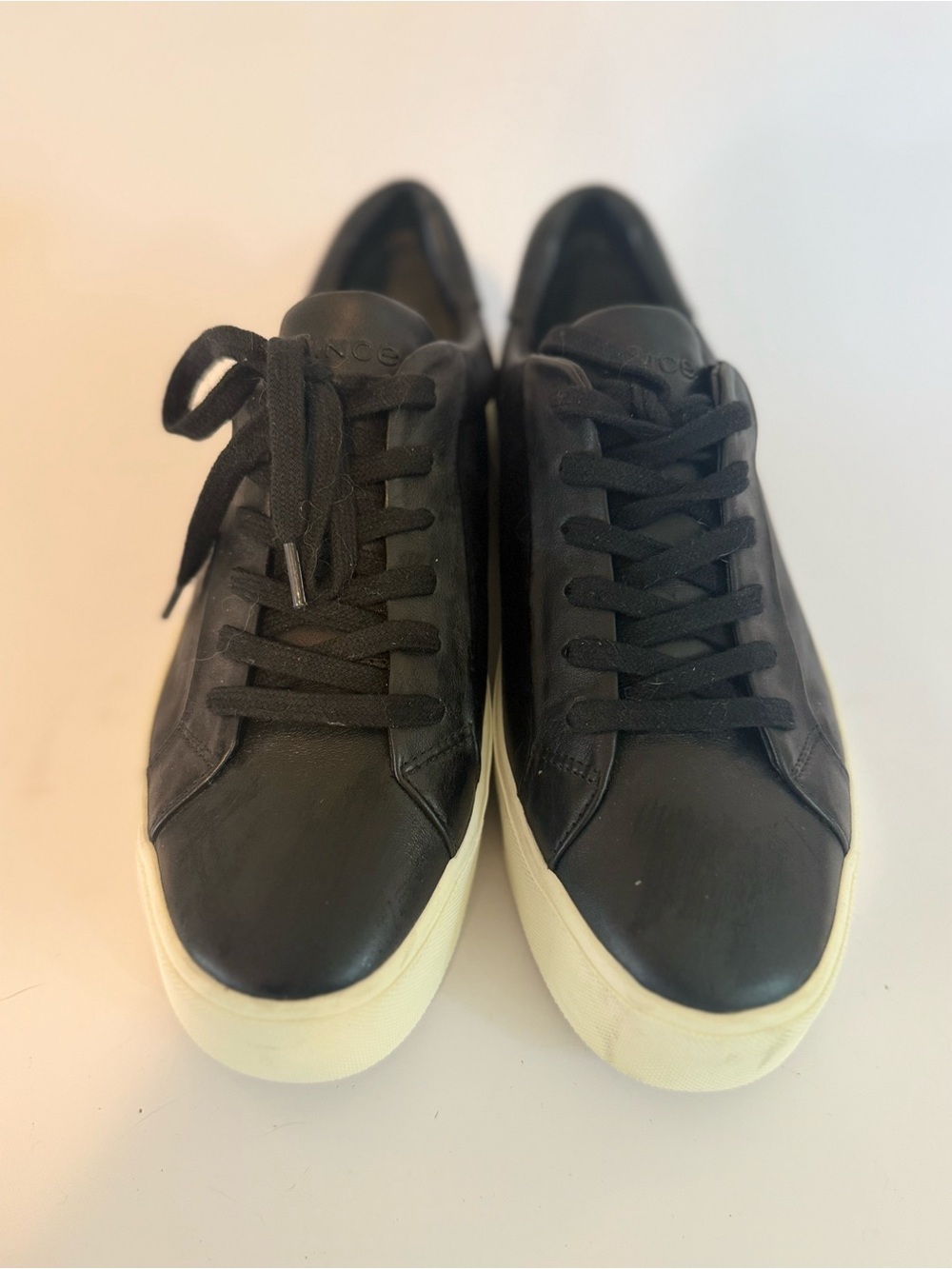 Vince Black Leather Low-Top Sneakers with Cream Sole